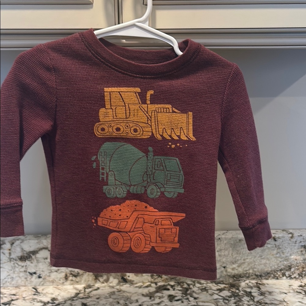Kids Construction Graphic Long Sleeve Shirt - Maroon